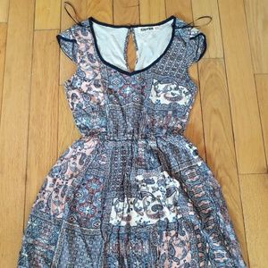 C&A  Clockhouse Pink Blue Paisley Dress Cap Sleeve